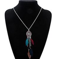 Women\'s Pendant Necklaces Feather Alloy Geometric Tassels Euramerican Fashion Black Deep Green Rainbow Khaki Jewelry Casual 1pc