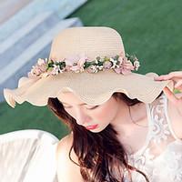 Women Sweet Foldable Straw Sun Hat Beach Wide-brimmed Hat Casual Summer