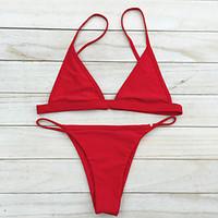 Womens Sexy Brazilian Thong Triangle Bikini(Red/White/Black/Pink)
