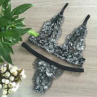 Women Lace Lingerie Suits Nightwear, Sexy Solid-Thin Lace Black