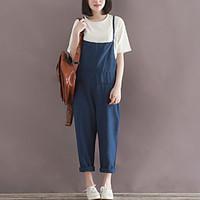 Women\'s Solid Blue Jumpsuits, Plus Size / Casual / Day Strap Sleeveless Fashion Loose Thin Cotton/Linen