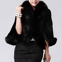 Women\'s Casual/Daily / Party/Cocktail Simple Cloak/Capes, Solid Round Neck ½ Length Sleeve Fall / Winter Black Rabbit Fur / Faux Fur