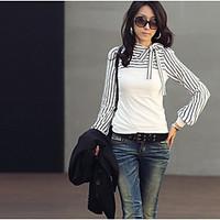 womens going out street chic spring shirt striped stand long sleeve co ...