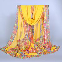 Women\'s Chiffon India Totem Print Scarf Khaki/Green/Blue/Pink/Amy Green/Yellow