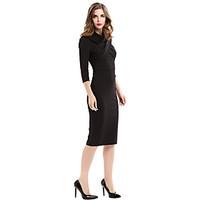 Women\'s Work / Party Sexy Sheath Dress, Solid V Neck Knee-length ½ Length Sleeve Black Cotton Spring / Summer Mid Rise Stretchy