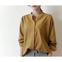 womens casualdaily simple shirt solid v neck long sleeve polyester