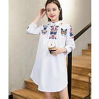 Women\'s Casual/Daily Simple Loose Dress, Embroidered Stand Above Knee ¾ Sleeve Others Spring Summer Mid Rise Inelastic Thin