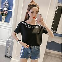 womens casualdaily simple t shirt letter boat neck short sleeve cotton