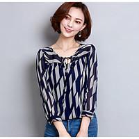 womens casualdaily simple blouse geometric round neck long sleeve poly ...