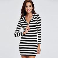 Women\'s Casual/Daily Beach Holiday Street chic Active Shift Dress, Striped Hooded Mini Long Sleeve Cotton Polyester All Seasons High Rise