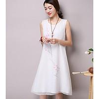 Women\'s Casual/Daily Lace Dress, Print Round Neck Above Knee Sleeveless Polyester Summer Mid Rise Inelastic Thin