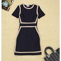 womens casualdaily a line dress solid round neck above knee short slee ...
