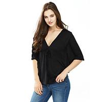 Women\'s Sexy/Casual Micro Elastic ¾ Sleeve Regular Blouse (Polyester)