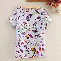 Women\'s Print Colorful Blouse, Cute Round Neck Short Sleeve