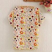 womens casualdaily simple summer blouse print short sleeve thin