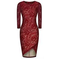 womens asymmetricallace party vintage bodycon lace dress jacquard roun ...