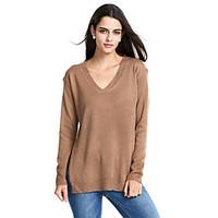 womens casualdaily sexy simple regular pullover solid white brown v ne ...