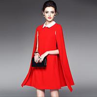 Women\'s Going out Street chic Loose Dress, Solid Shirt Collar Above Knee Sleeveless Polyester Red Black Spring Fall Mid Rise Inelastic