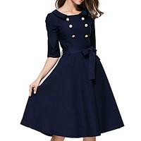 Women\'s Casual/Daily Formal Simple Sheath Dress, Solid Round Neck Knee-length Above Knee ½ Length Sleeve Polyester Blue All SeasonsLow