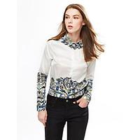 Women\'s Formal Work Sophisticated Spring Shirt, Print Shirt Collar Long Sleeve White Polyester Medium