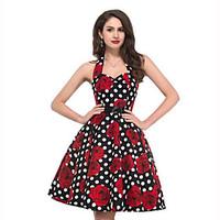 womens going out vintage a line dress print halter knee length sleevel ...