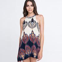 womens holiday boho loose dress print halter above knee sleeveless sum ...