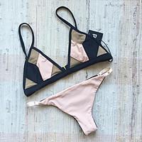 Women\'s Bandeau Bikini, Color Block Polyester / Spandex Pink