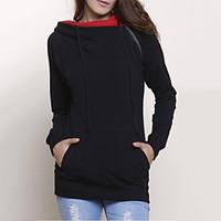 Women\'s Casual/Daily Active Simple Hoodie Color Block Micro-elastic Cotton Long Sleeve Fall Winter