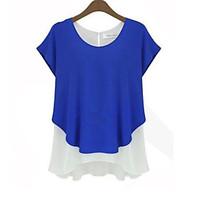 womens casualdaily simple summer blouse patchwork round neck short sle ...