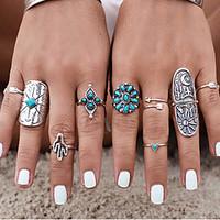 Women\'s European Style Vintage Exaggerated Punk Fashion Bohemian Ethnic Ring Set