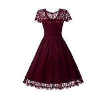 womens lace work party vintage sophisticated swing dress solid round n ...