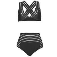 womens bandeau bikini solid mesh polyester