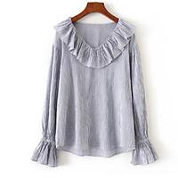 womens casual simple t shirt striped round neck length sleeve others