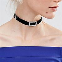 Women\'s Choker Necklaces Jewelry Square Rhinestone Fabric Alloy Basic Rhinestone Euramerican Fashion Personalized Simple StylePurple Gray