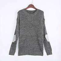 Women\'s Casual/Daily Simple Regular Pullover, Solid Gray Round Neck Long Sleeve Polyester Fall Winter Medium Micro-elastic