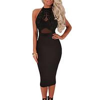 womens backless black sheer and flock top midi dress