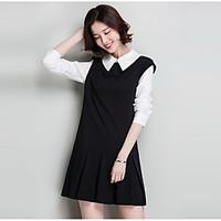Women\'s Casual/Daily Cute Skater Dress, Color Block Shirt Collar Above Knee Long Sleeve Polyester Spring Fall High Rise Micro-elastic