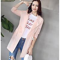womens casual simple summer trench coat solid notch lapel long sleeve  ...