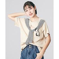 womens casualdaily simple t shirt solid striped round neck short sleev ...