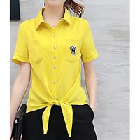 Women\'s Work Street chic Summer Shirt Pant Suits, Solid Shirt Collar Short Sleeve