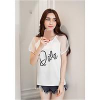 womens casualdaily simple t shirt letter round neck short sleeve cotto ...