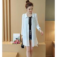 Women\'s Casual/Daily Simple Summer Trench Coat, Solid Shirt Collar Long Sleeve Long Polyester