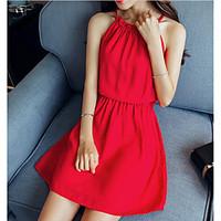 womens beach simple skater dress solid round neck above knee sleeveles ...