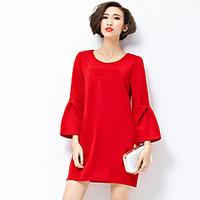 Women\'s Flare Sleeve Plus Size Simple Loose DressSolid Above Knee Sleeve Red/Black Cotton/Spandex Fall Mid Rise Micro-elastic Medium