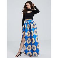 womens boho floral printed high split maxi skirt