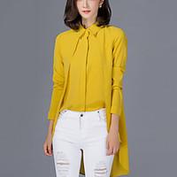 Women\'s False Two OL Style Work Spring Fall Elegent Chiffon Shirt Short Front Length Solid Print Shirt Collar Long Sleeve White Black Yellow Thin