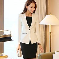 Women\'s Casual/Daily Work Simple Spring Fall Blazer, Solid Peaked Lapel Long Sleeve Regular Polyester