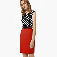 Women\'s V Neck Polka Dot Print Patchwork Slim Dress