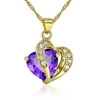 Women\'s Girls´ Pendant Necklaces Cubic Zirconia Gold Plated Heart Love Heart Purple Red Jewelry Wedding Party Thank You Daily Valentine