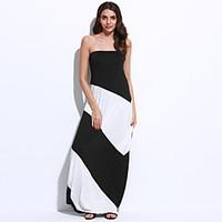 Women\'s Formal Sexy Sheath DressGalaxy Off Shoulder Maxi Sleeveless Blue / Black / Purple Cotton Summer Mid Rise